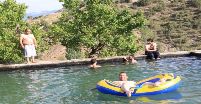 Oltu'da Sıcaktan Bunalanlar Sulama Havuzuna Koşuyor