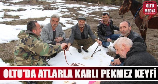 Oltu'da atlarla 'karlı pekmez' yemeye gittiler