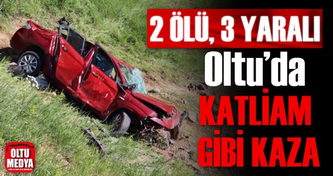 Oltu'da otomobil şarampole devrildi: 2 kişi öldü 3 kişi yaralandı